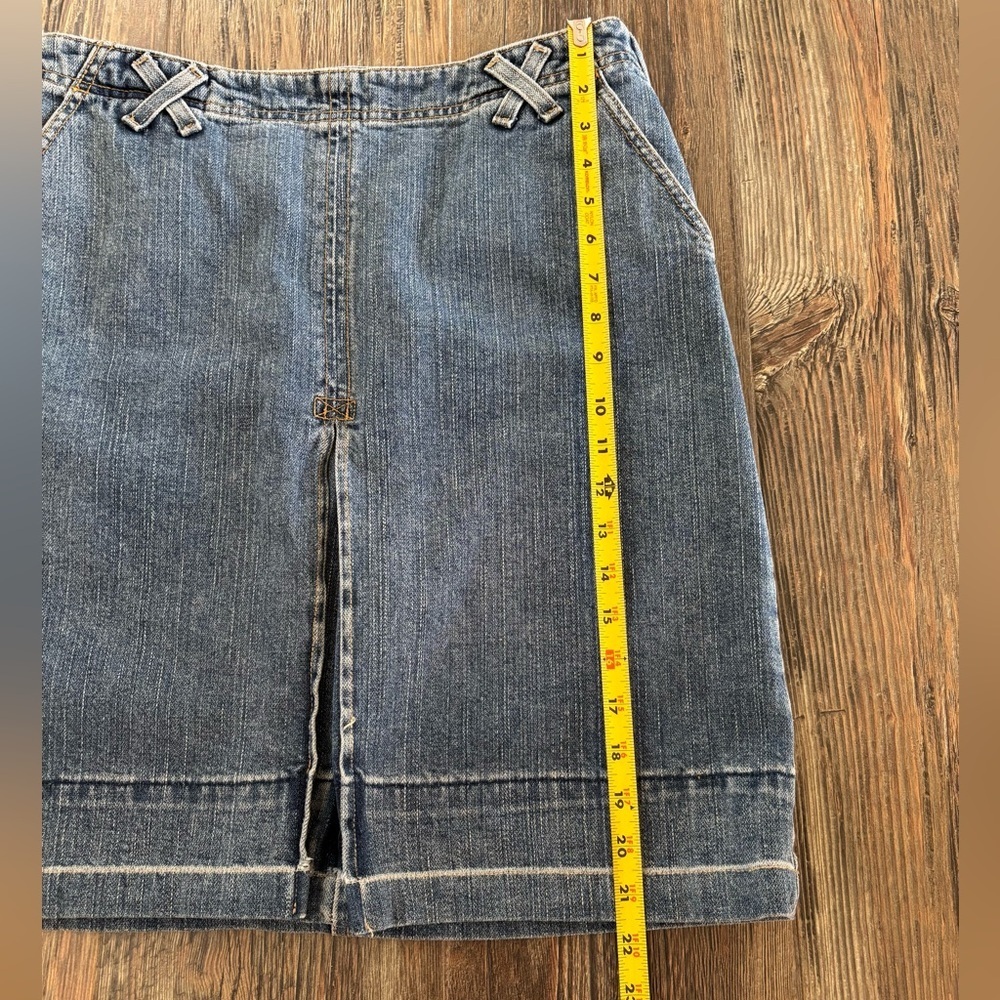 Levis Cavalry Jean Skirt Womens 8 Mis Blue Denim Side Zip Front Slit X Loops - Picture 4 of 10